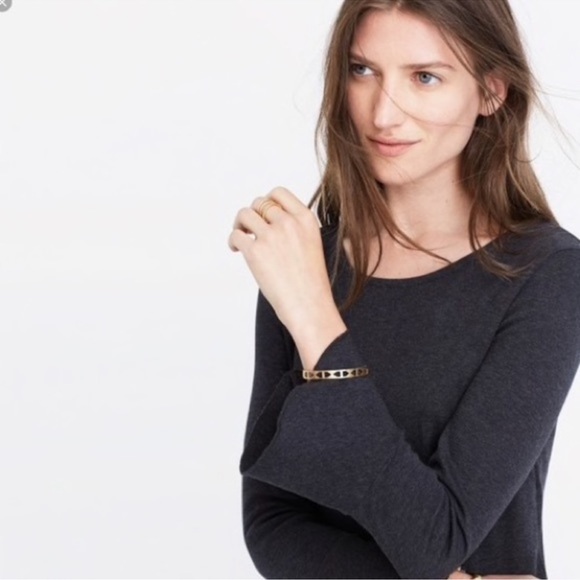 Madewell M Charcoal Gray Cotton Blend Knit Long Bell Sleeve Mini Shift Dress - Picture 3 of 15